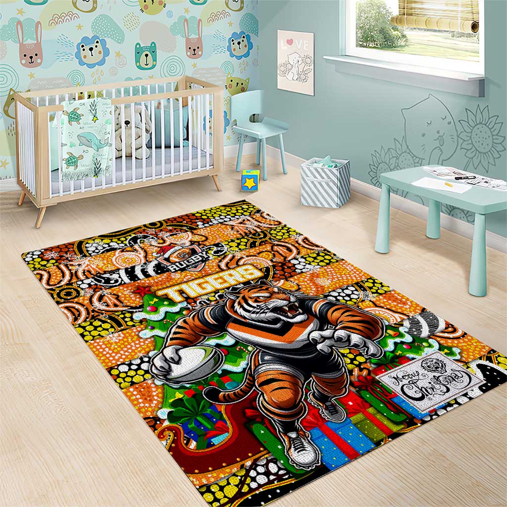 Tigers Rugby Merry Christmas Area Rug Indigenous Australian Art