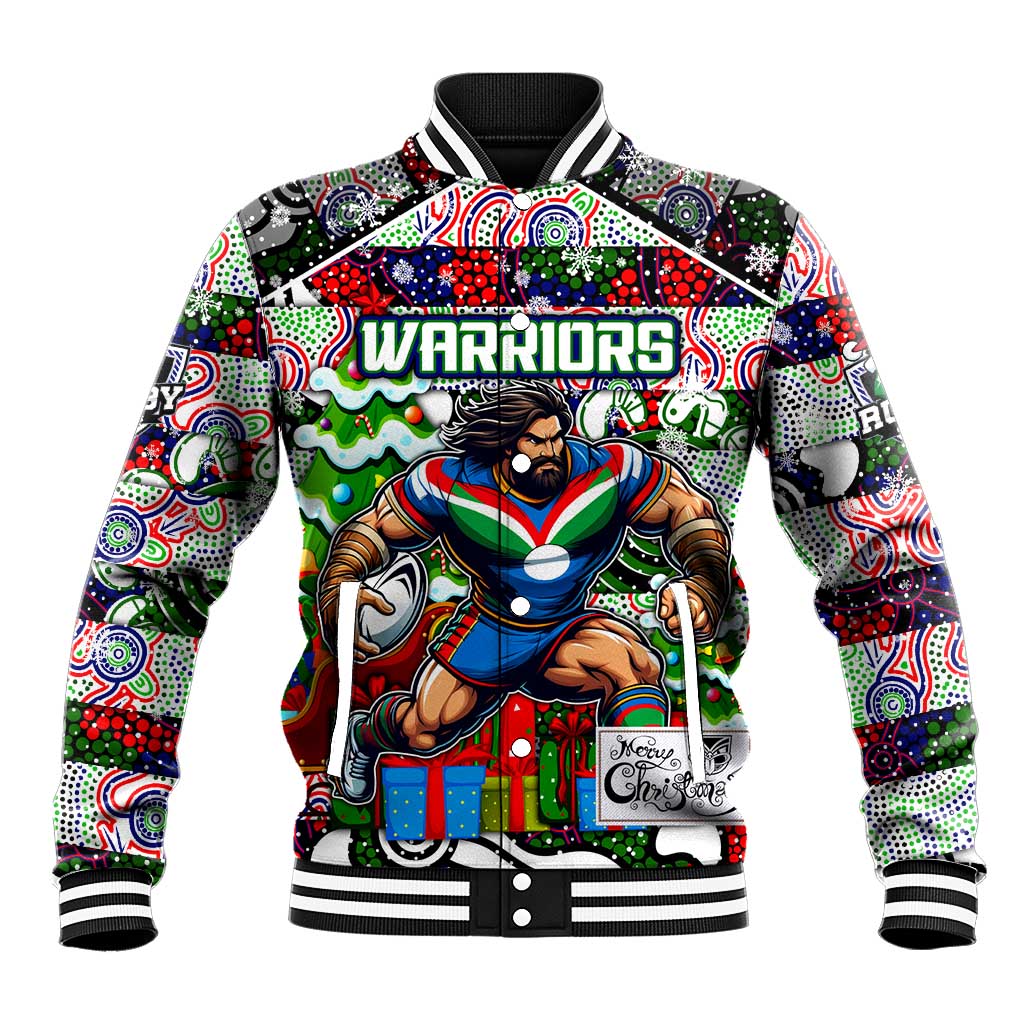 Custom New Zealand Warriors Rugby Merry Christmas Baseball Jacket Indigenous Australian Art