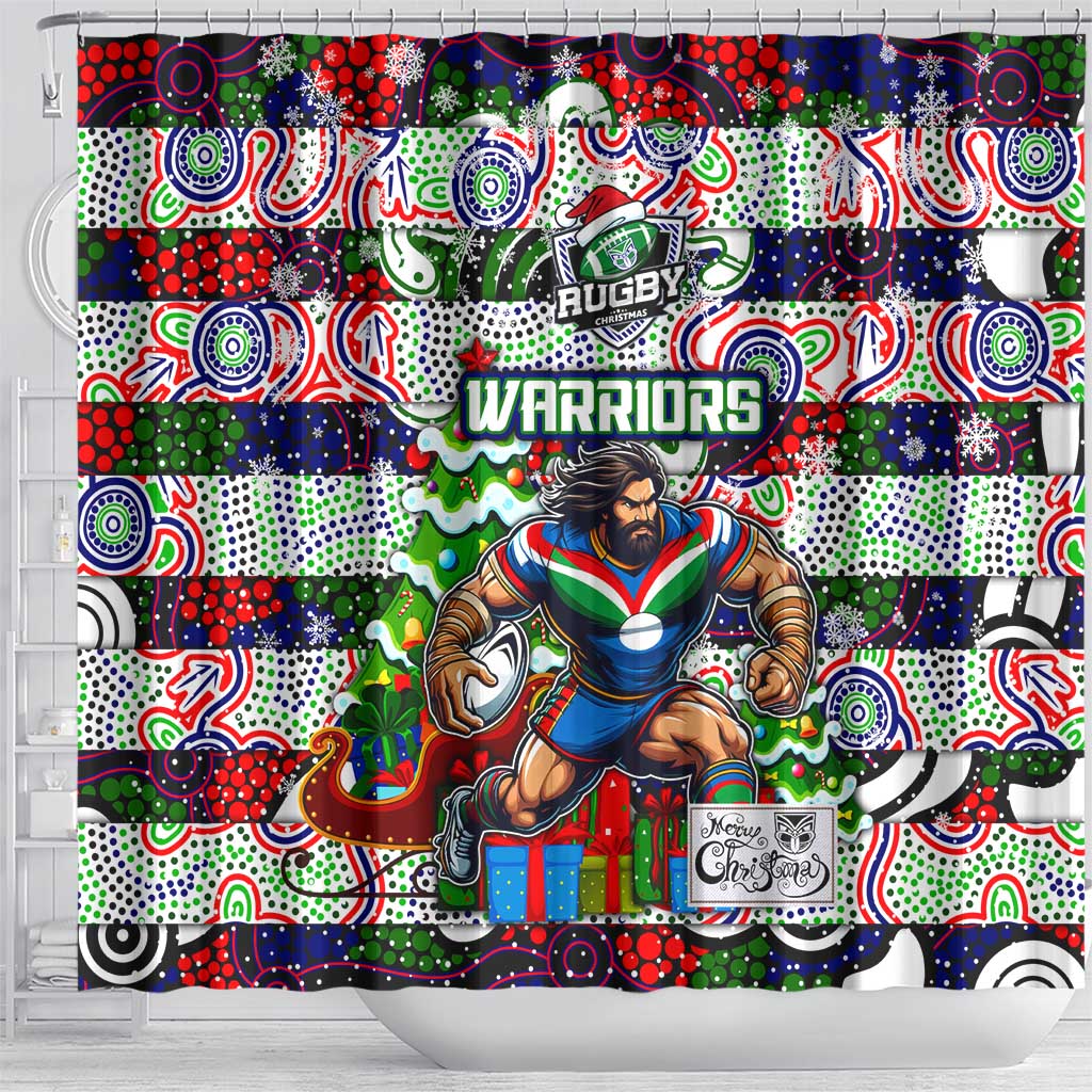 New Zealand Warriors Rugby Merry Christmas Shower Curtain Indigenous Australian Art
