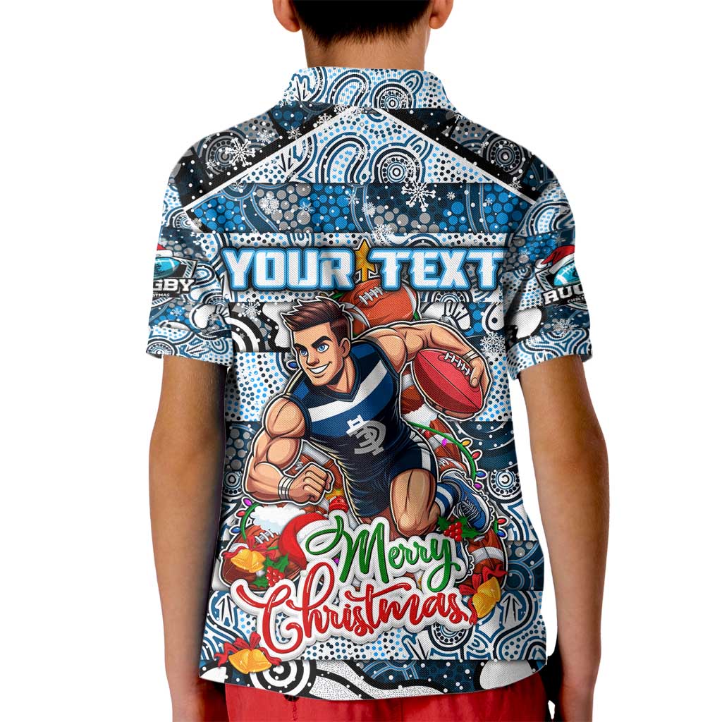 Custom Blues Rugby Merry Christmas Kid Polo Shirt Indigenous Australian Art