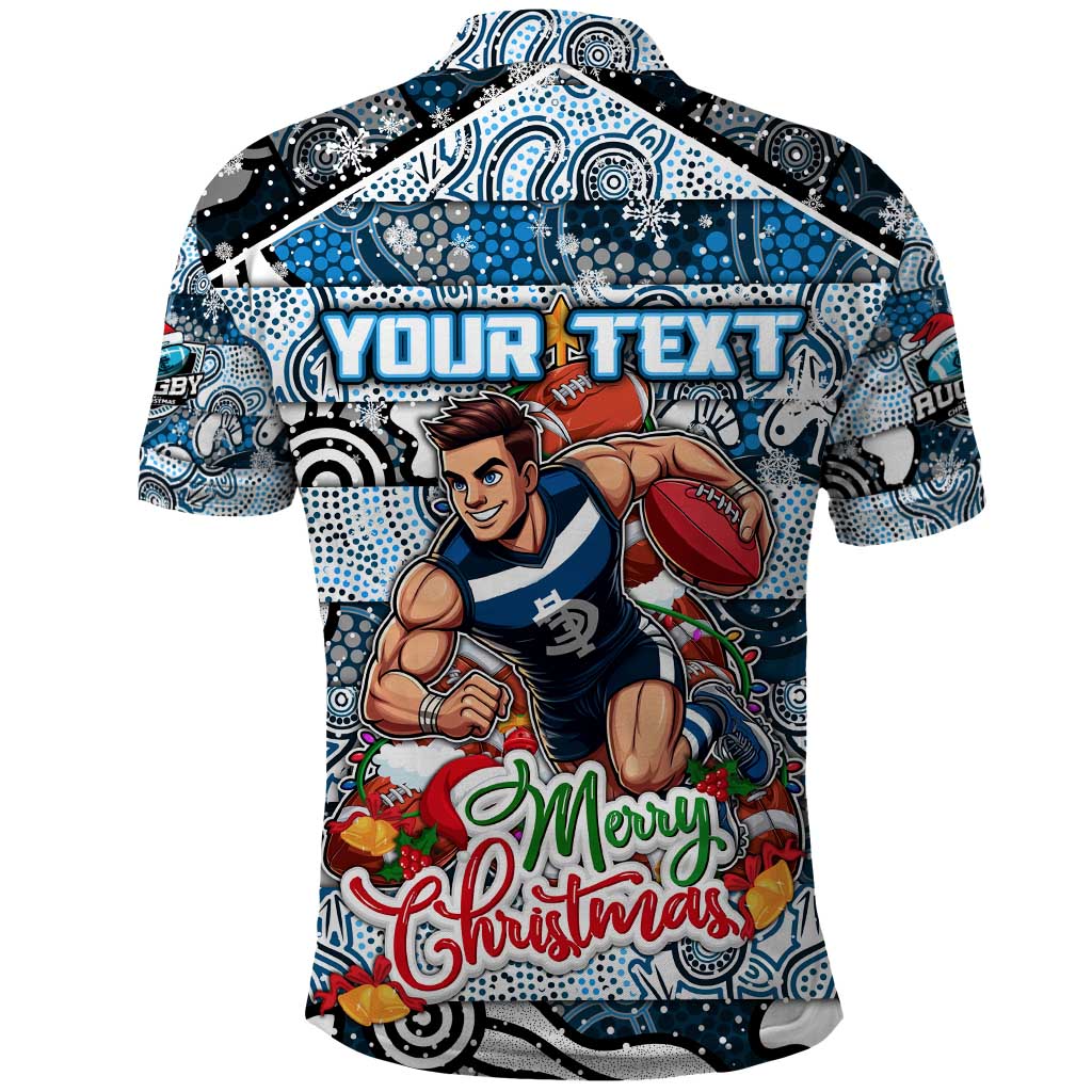 Custom Blues Rugby Merry Christmas Polo Shirt Indigenous Australian Art