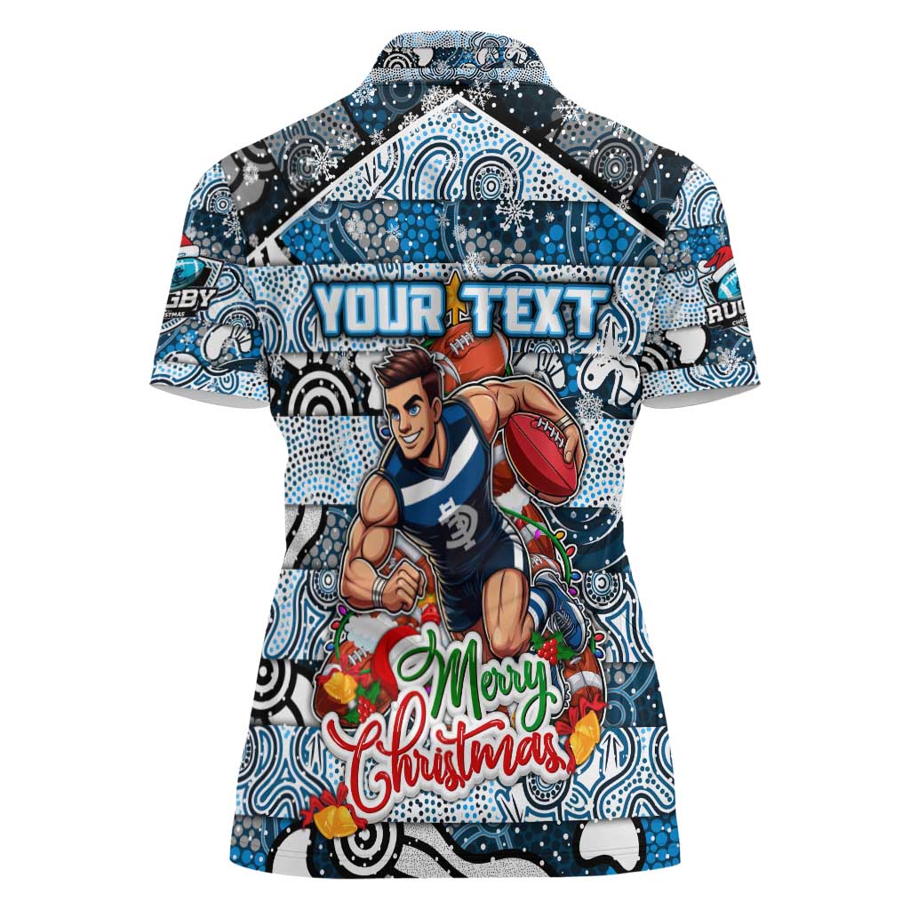 Custom Blues Rugby Merry Christmas Women Polo Shirt Indigenous Australian Art