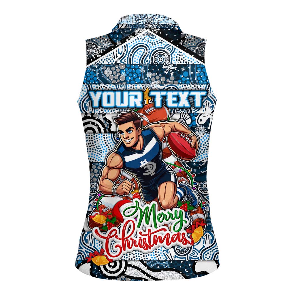 Custom Blues Rugby Merry Christmas Women Sleeveless Polo Shirt Indigenous Australian Art