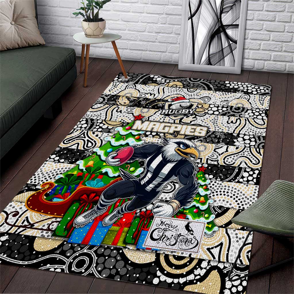 Magpies Football Merry Christmas Area Rug Indigenous Australian Art