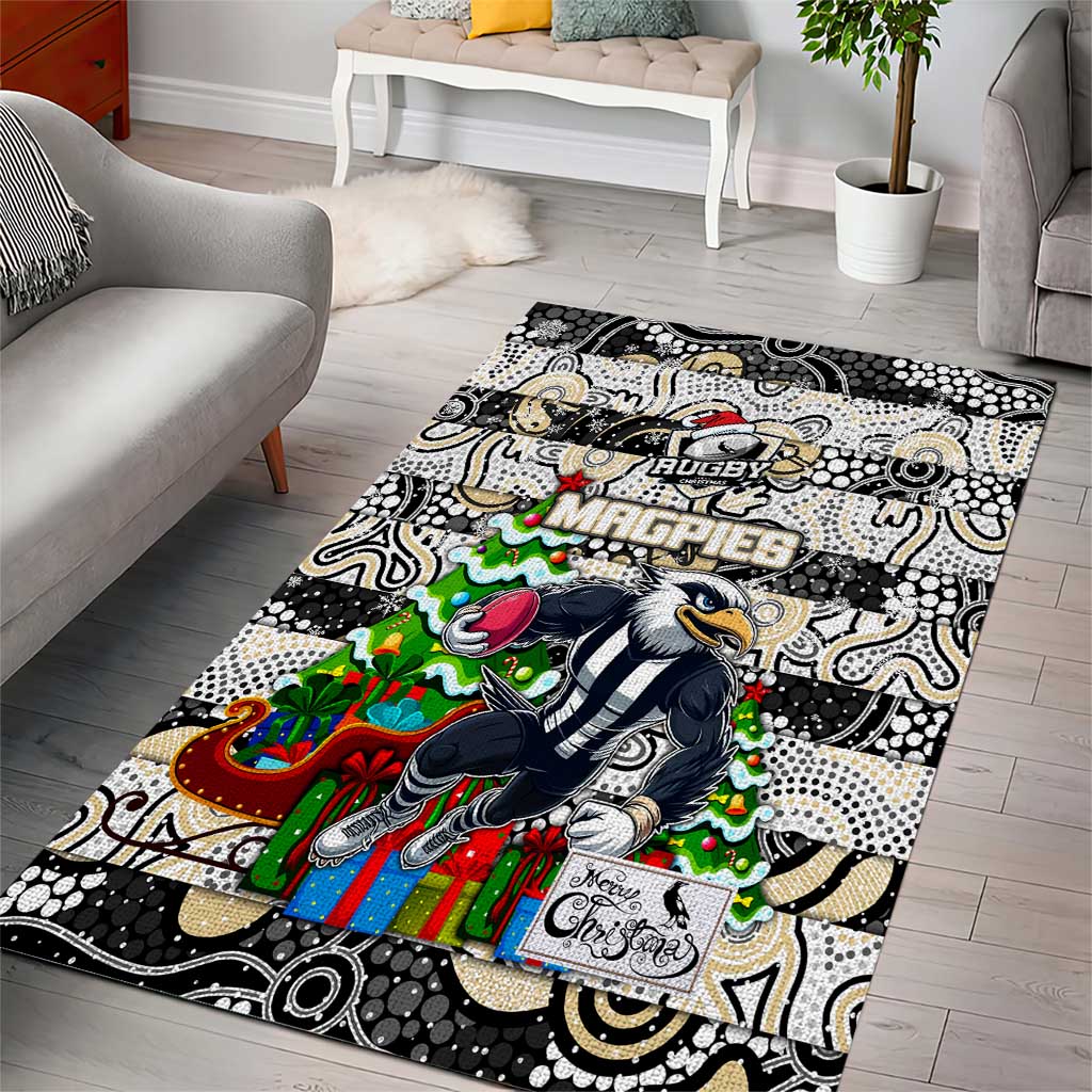 Magpies Football Merry Christmas Area Rug Indigenous Australian Art