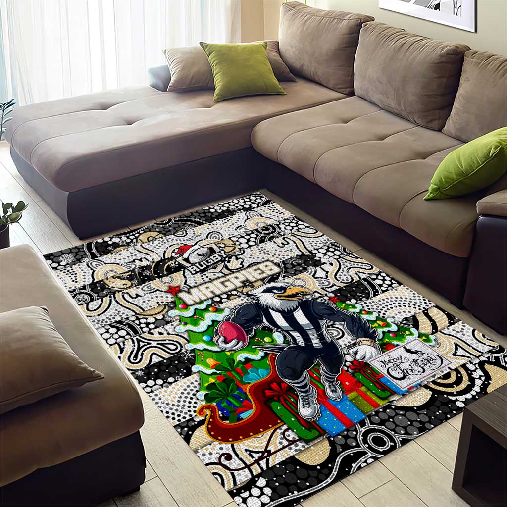 Magpies Football Merry Christmas Area Rug Indigenous Australian Art