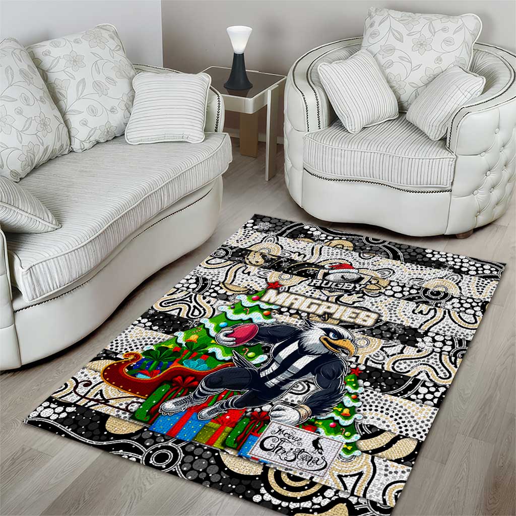 Magpies Football Merry Christmas Area Rug Indigenous Australian Art