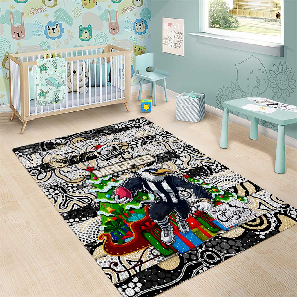 Magpies Football Merry Christmas Area Rug Indigenous Australian Art