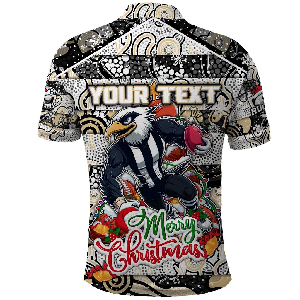 Custom Magpies Rugby Merry Christmas Polo Shirt Indigenous Australian Art