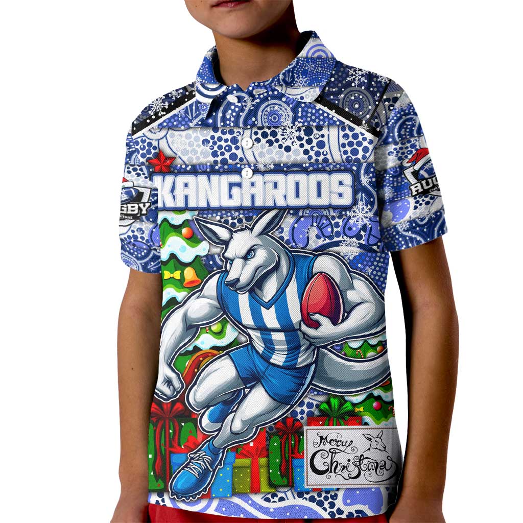 Custom Kangaroos Rugby Merry Christmas Kid Polo Shirt Indigenous Australian Art