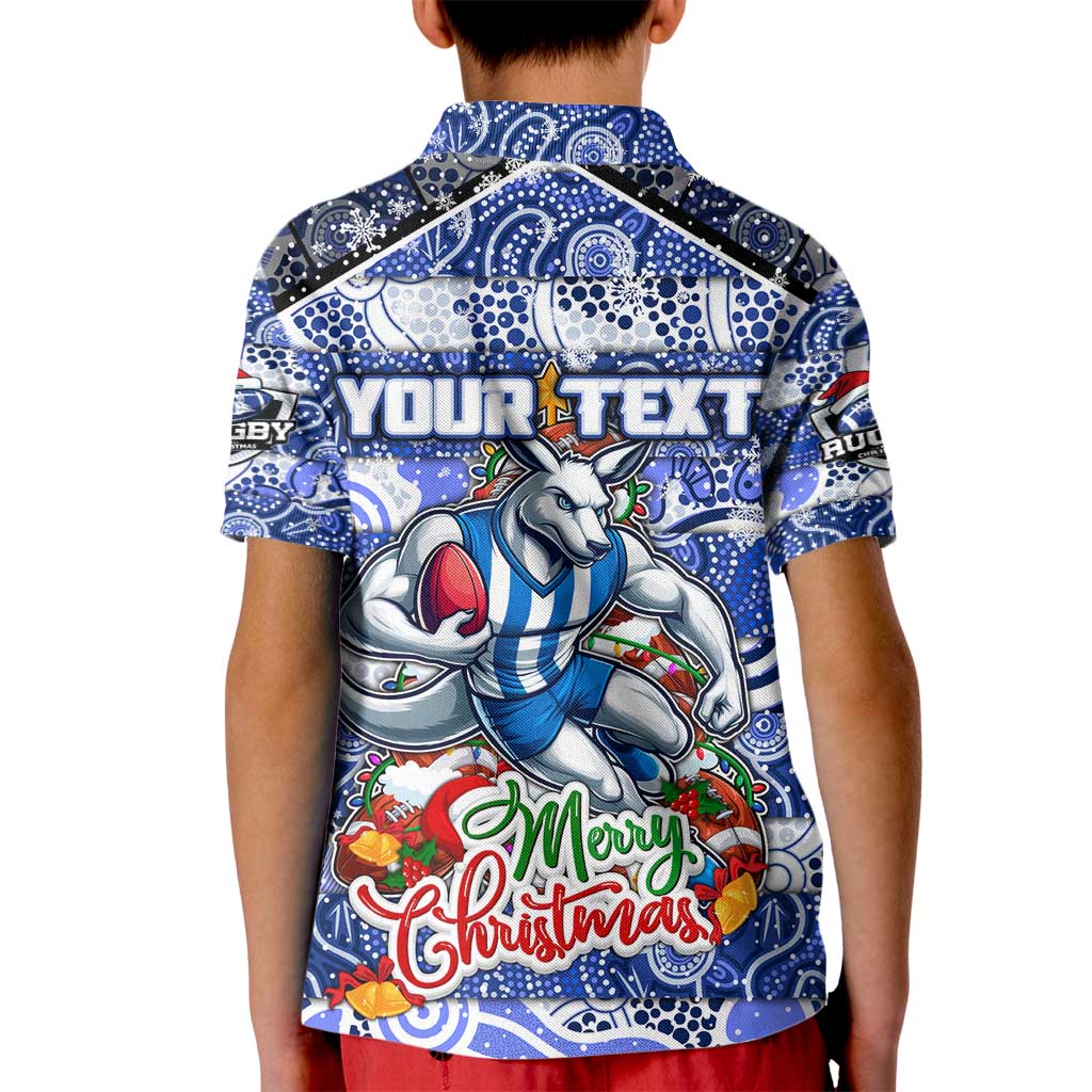 Custom Kangaroos Rugby Merry Christmas Kid Polo Shirt Indigenous Australian Art