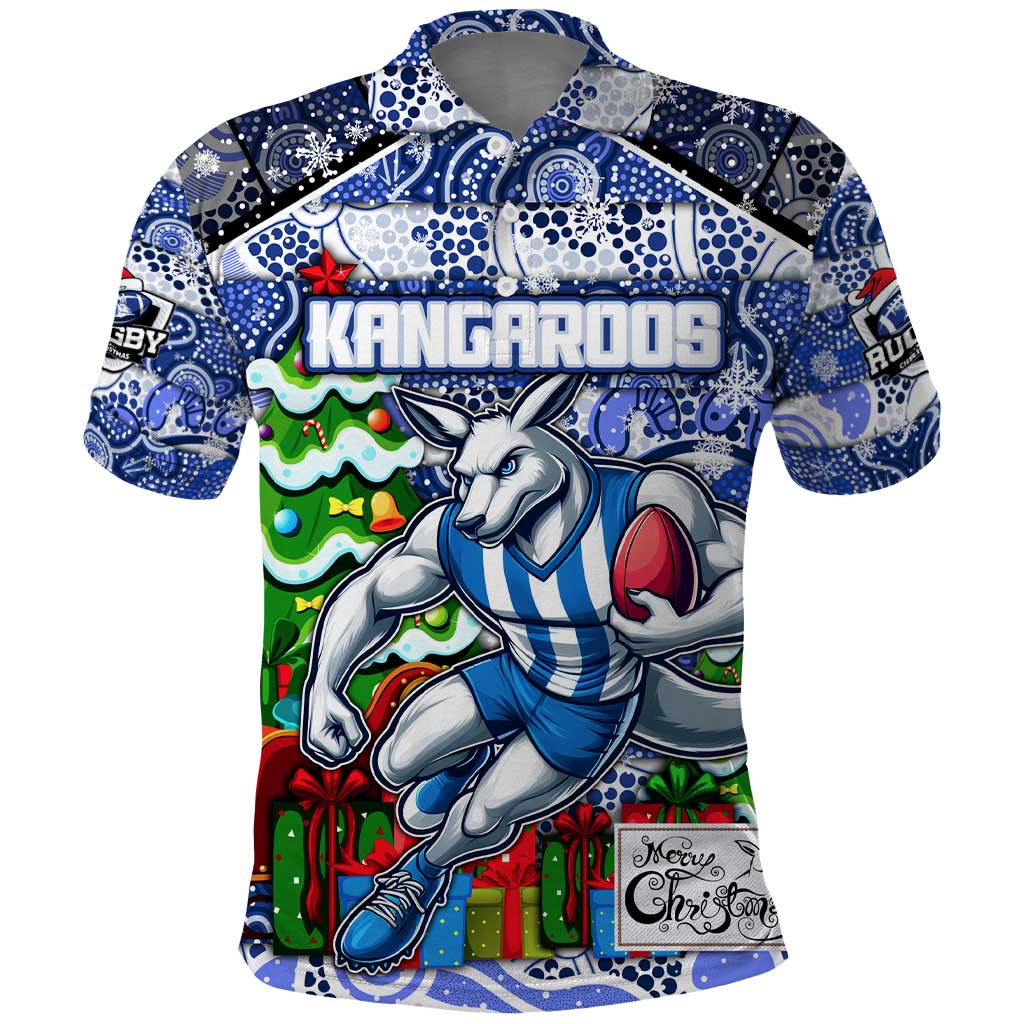 Custom Kangaroos Rugby Merry Christmas Polo Shirt Indigenous Australian Art