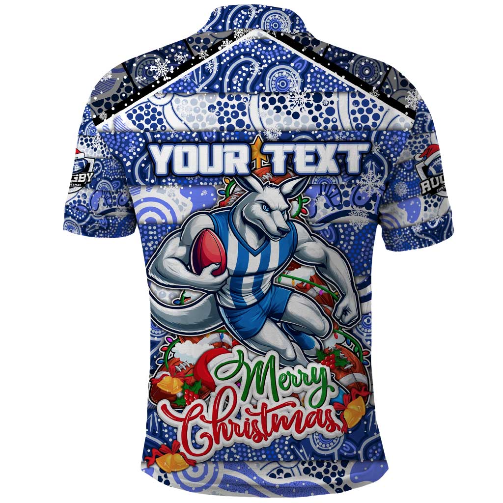 Custom Kangaroos Rugby Merry Christmas Polo Shirt Indigenous Australian Art