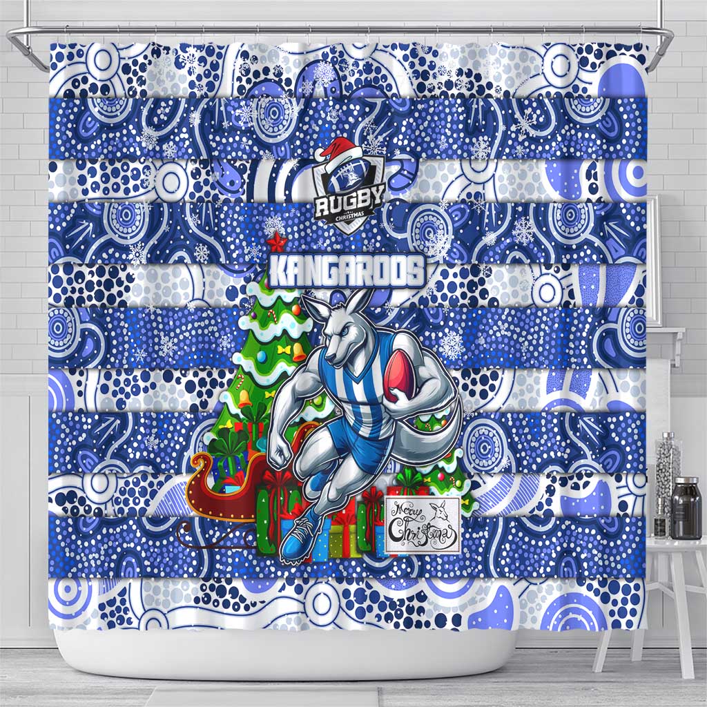 Kangaroos Football Merry Christmas Shower Curtain Indigenous Australian Art