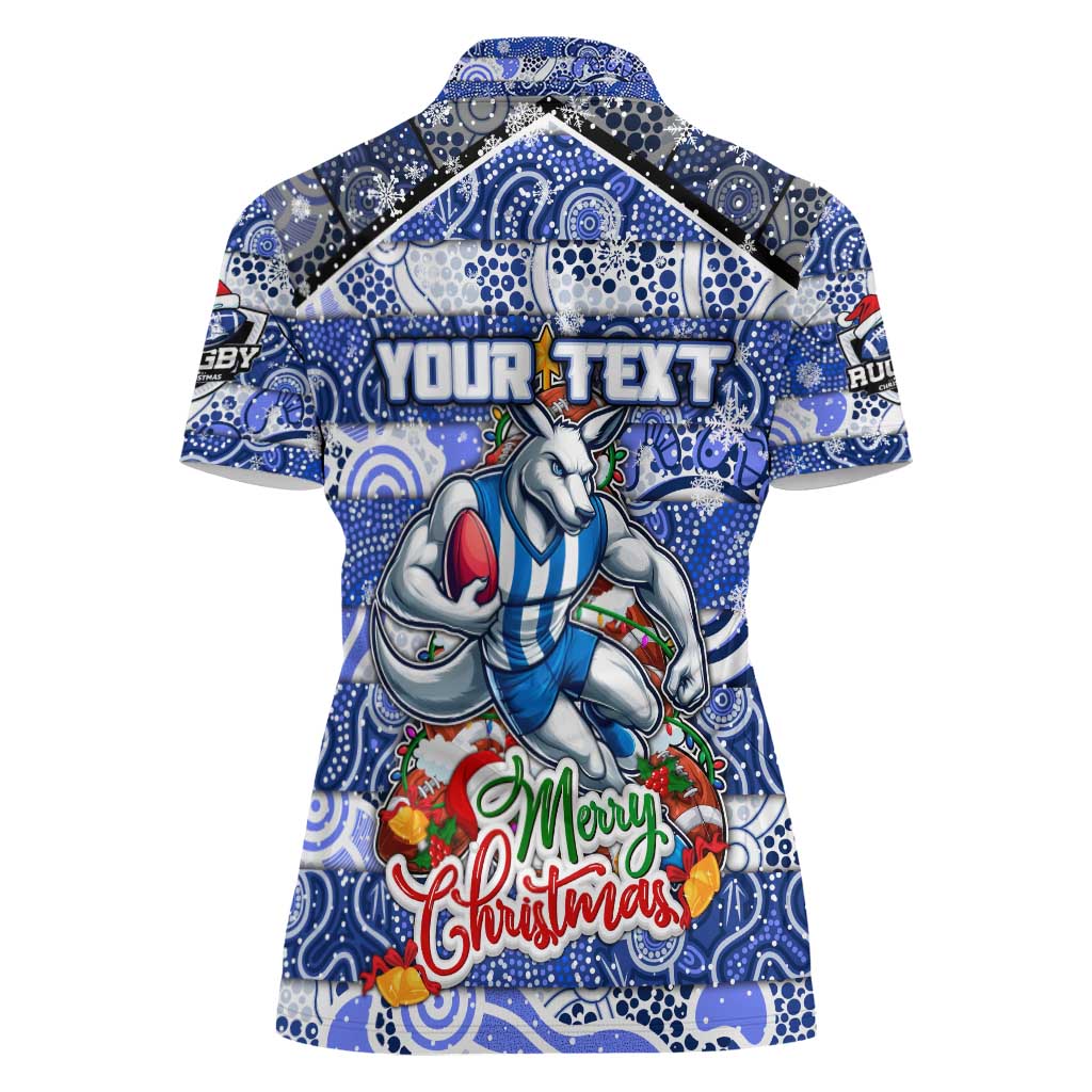 Custom Kangaroos Rugby Merry Christmas Women Polo Shirt Indigenous Australian Art