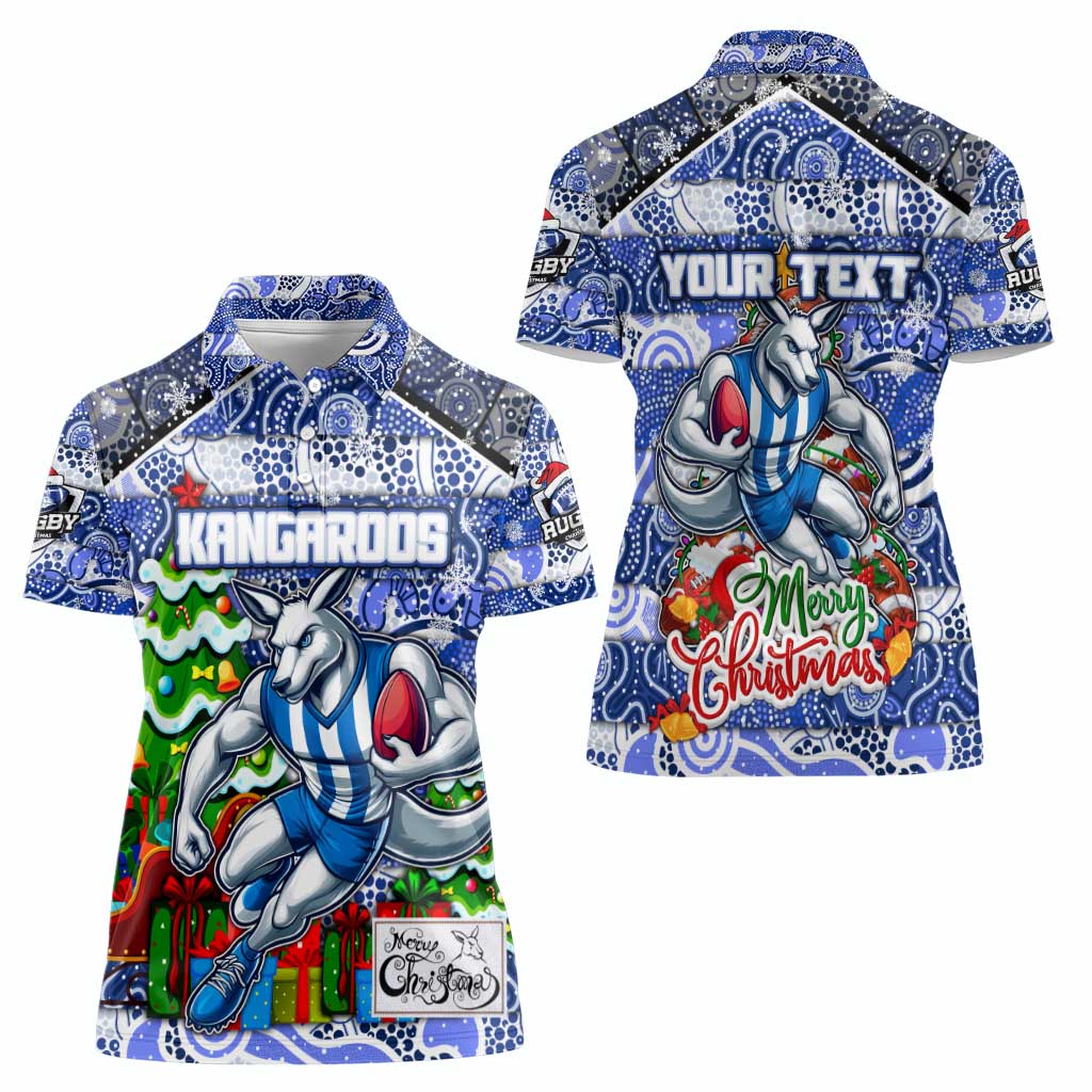 Custom Kangaroos Rugby Merry Christmas Women Polo Shirt Indigenous Australian Art