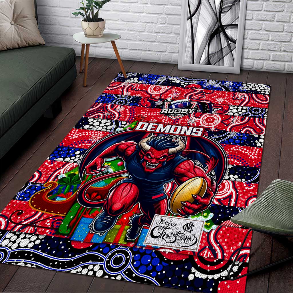 Demons Football Merry Christmas Area Rug Indigenous Australian Art