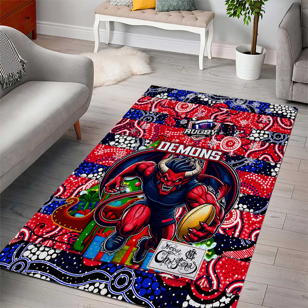 Demons Football Merry Christmas Area Rug Indigenous Australian Art