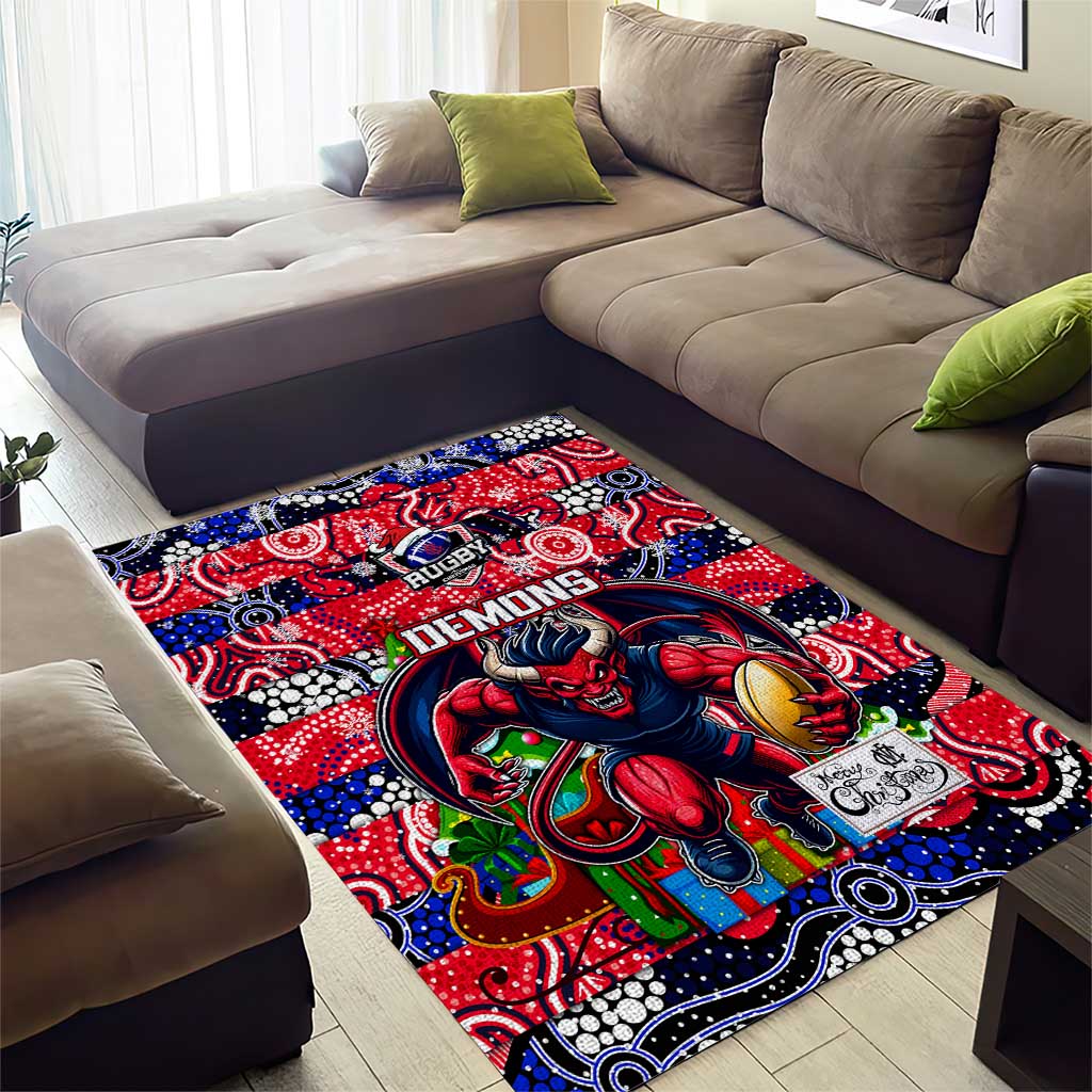 Demons Football Merry Christmas Area Rug Indigenous Australian Art