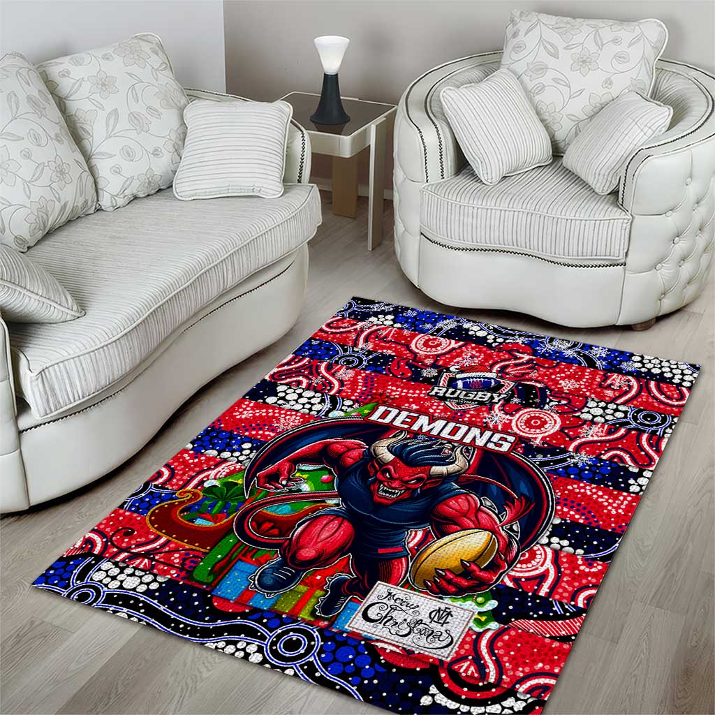 Demons Football Merry Christmas Area Rug Indigenous Australian Art