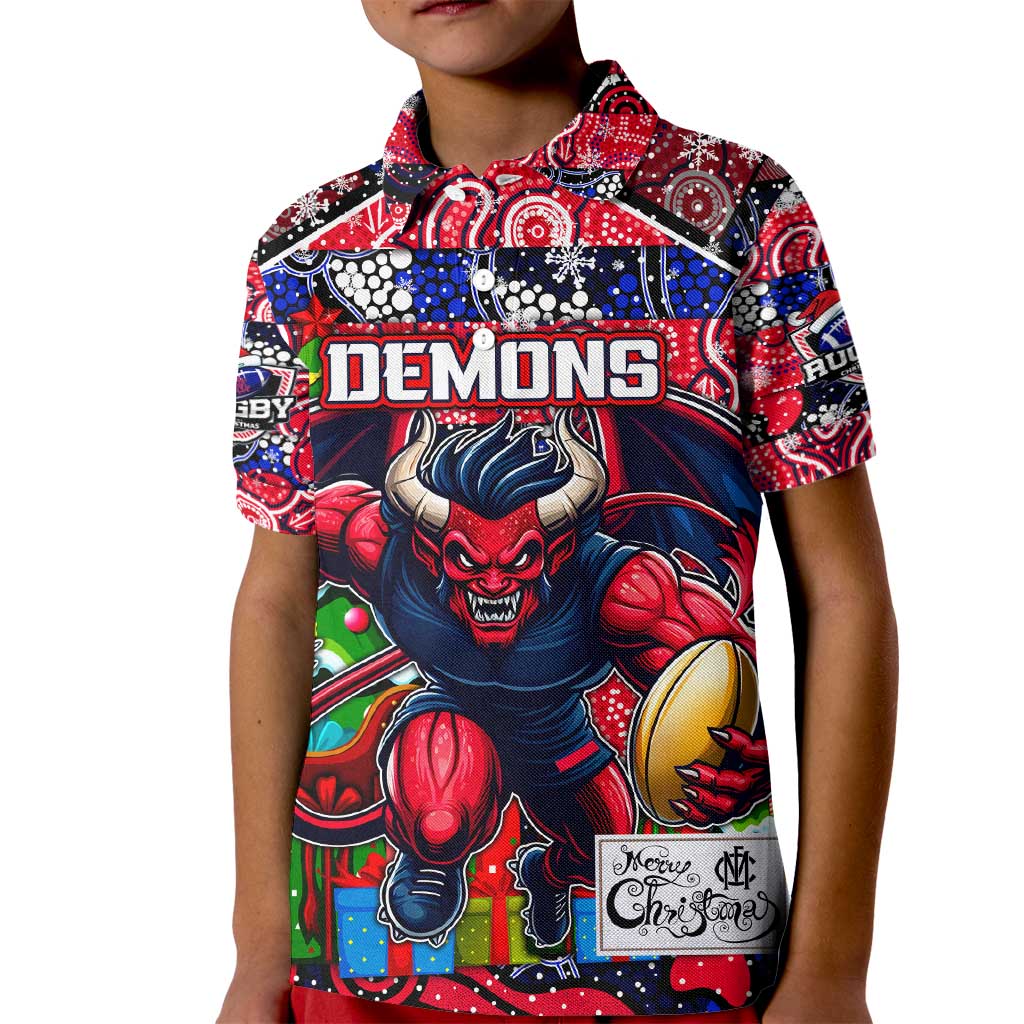 Custom Demons Rugby Merry Christmas Kid Polo Shirt Indigenous Australian Art