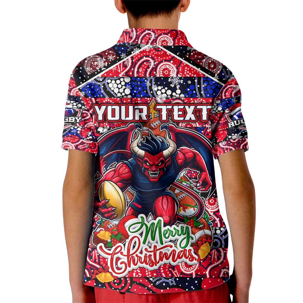 Custom Demons Rugby Merry Christmas Kid Polo Shirt Indigenous Australian Art