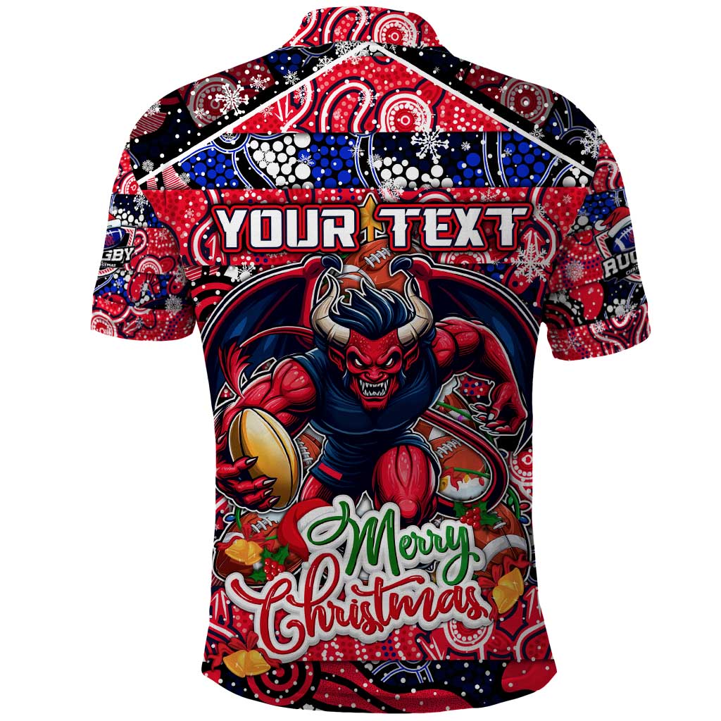 Custom Demons Rugby Merry Christmas Polo Shirt Indigenous Australian Art