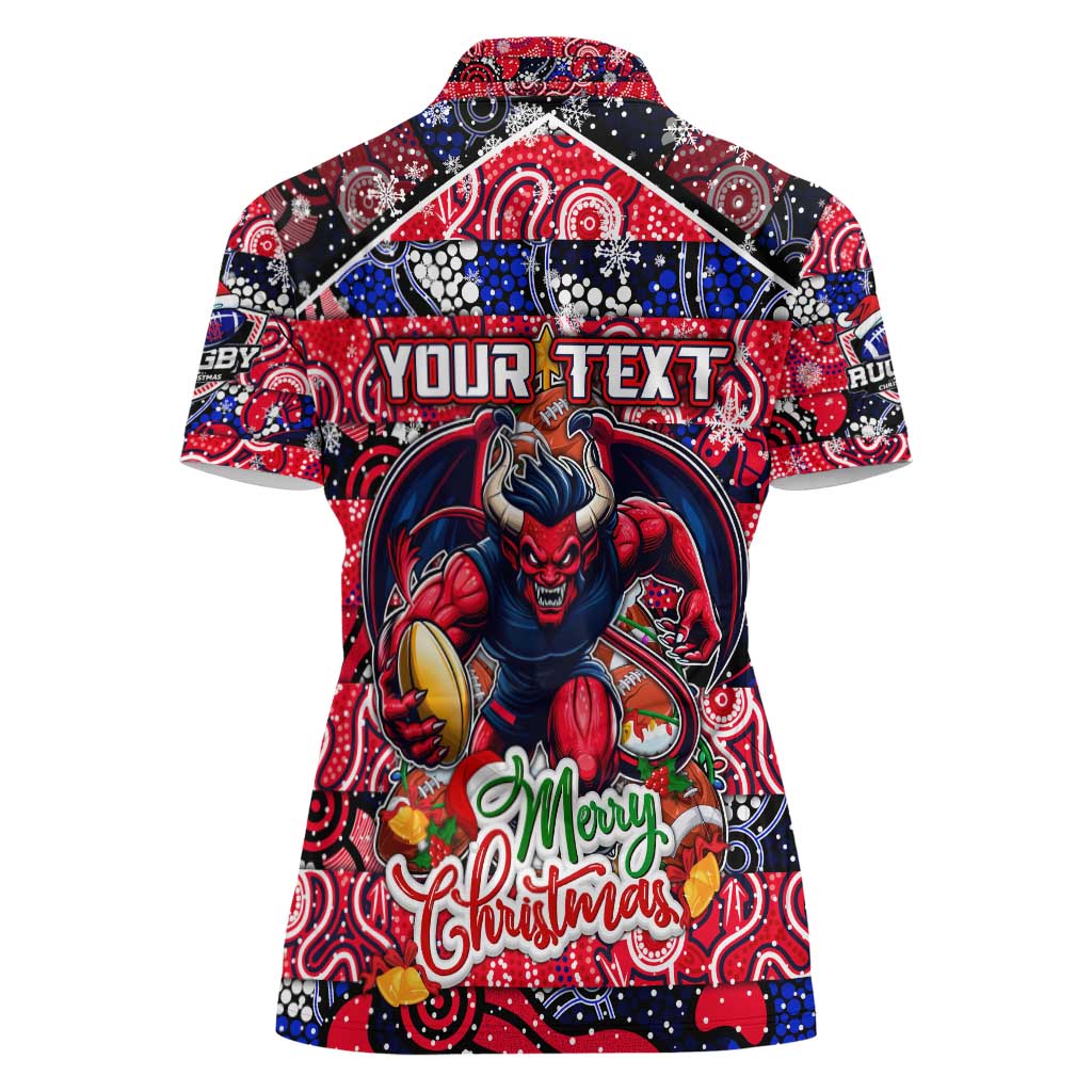 Custom Demons Rugby Merry Christmas Women Polo Shirt Indigenous Australian Art