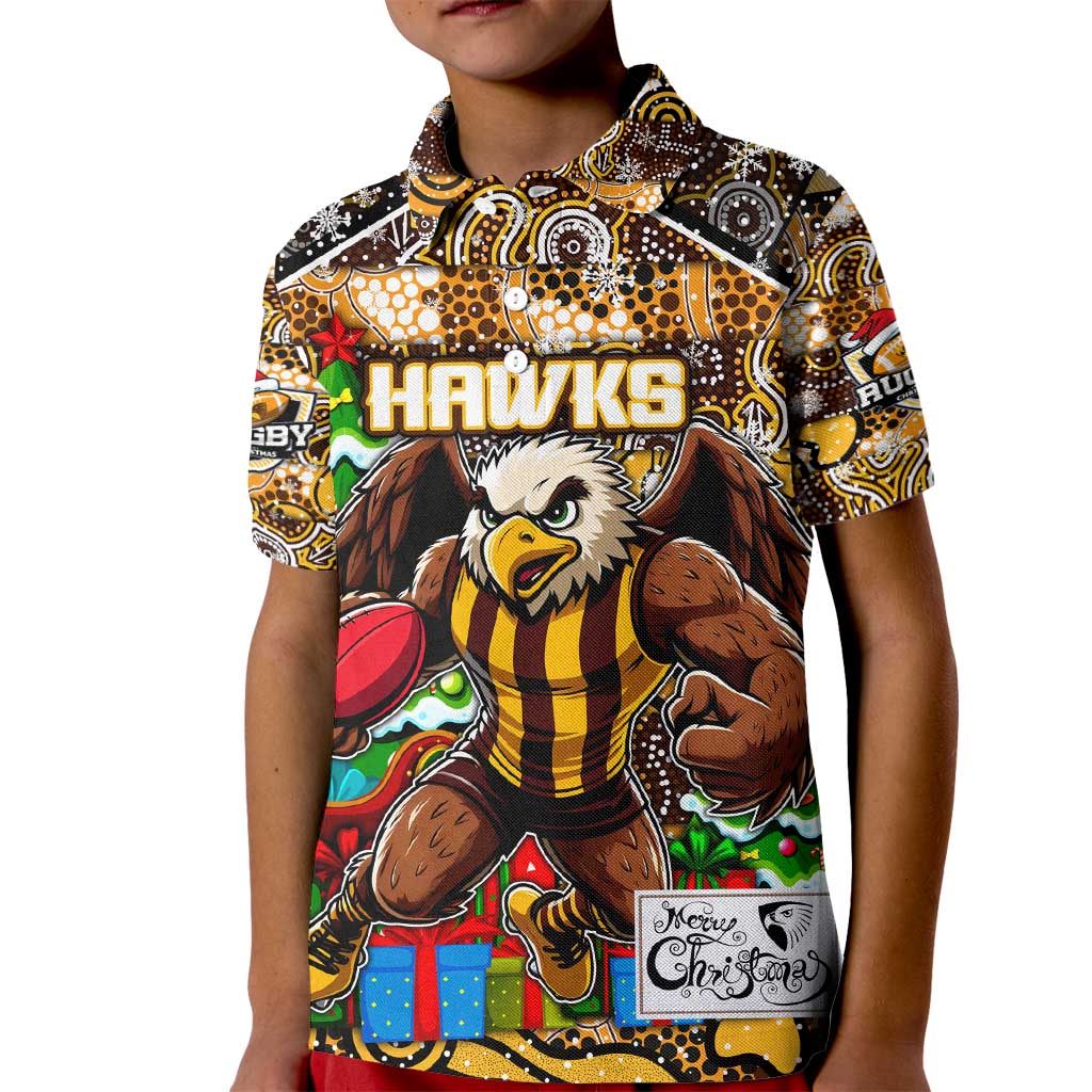 Custom Hawks Rugby Merry Christmas Kid Polo Shirt Indigenous Australian Art