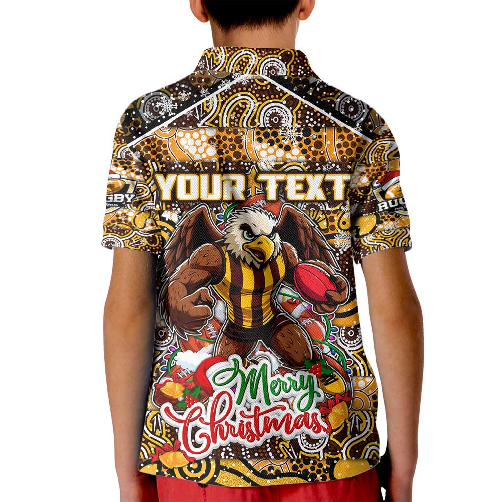 Custom Hawks Rugby Merry Christmas Kid Polo Shirt Indigenous Australian Art