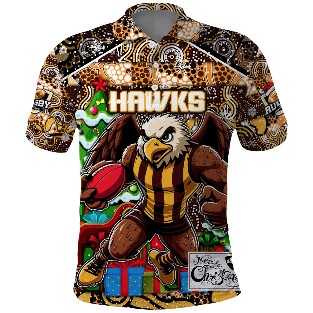 Custom Hawks Rugby Merry Christmas Polo Shirt Indigenous Australian Art