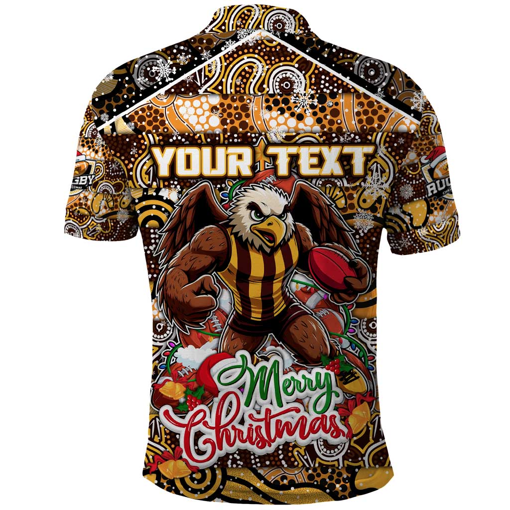 Custom Hawks Rugby Merry Christmas Polo Shirt Indigenous Australian Art