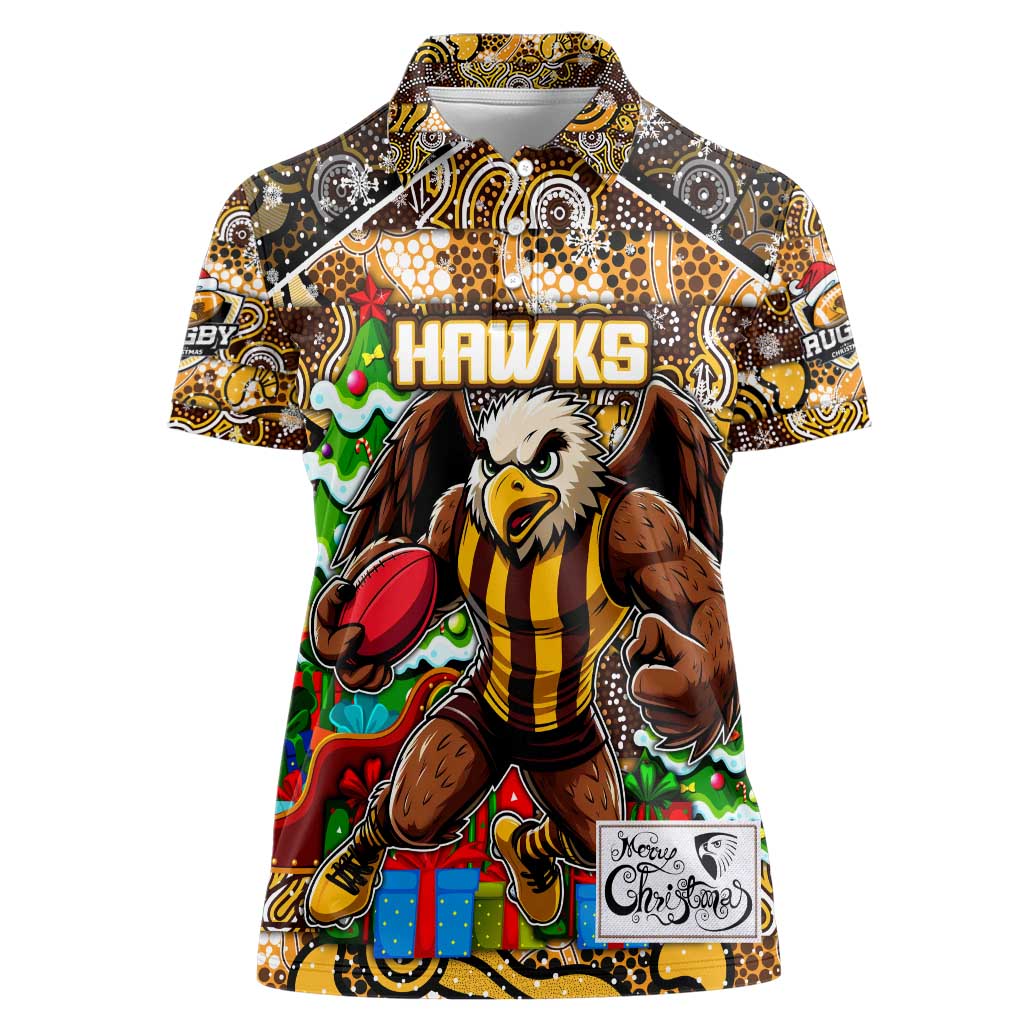 Custom Hawks Rugby Merry Christmas Women Polo Shirt Indigenous Australian Art