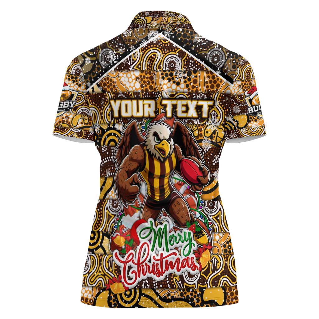 Custom Hawks Rugby Merry Christmas Women Polo Shirt Indigenous Australian Art