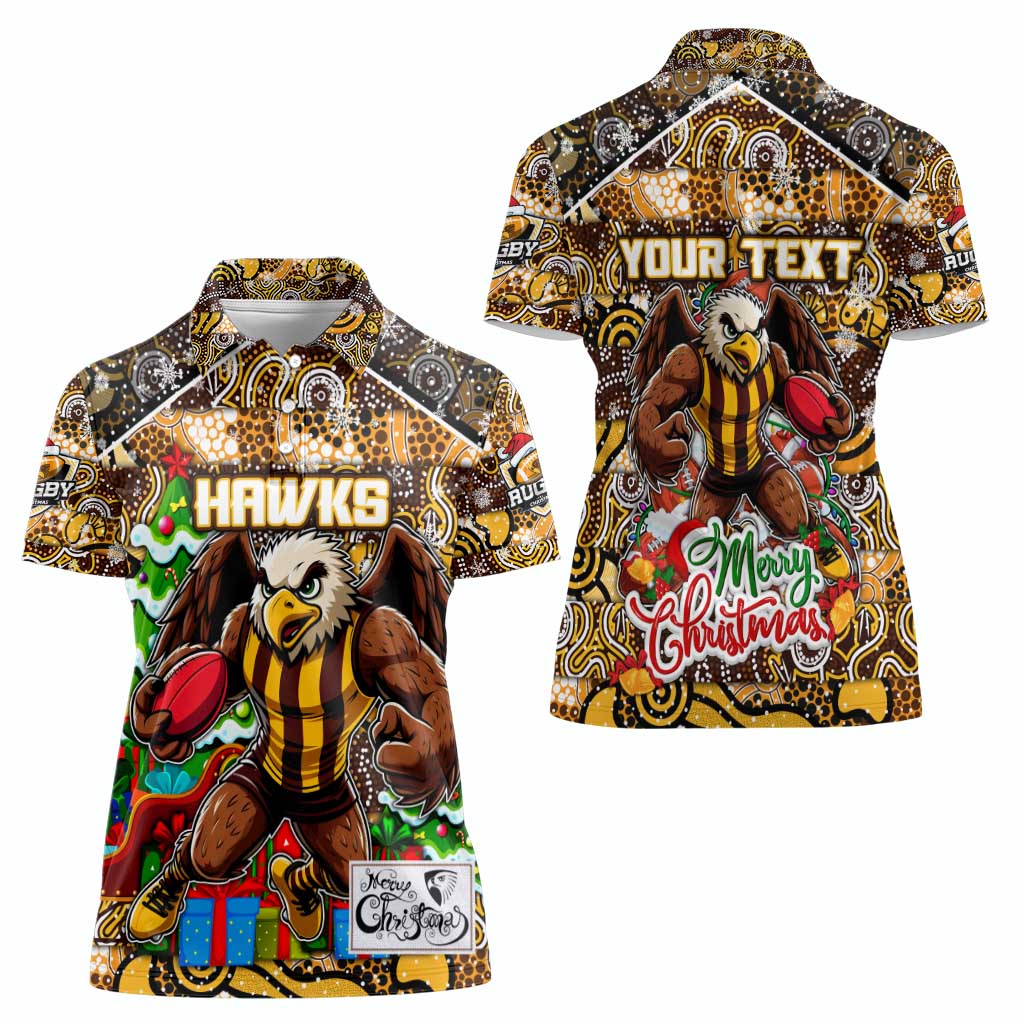 Custom Hawks Rugby Merry Christmas Women Polo Shirt Indigenous Australian Art