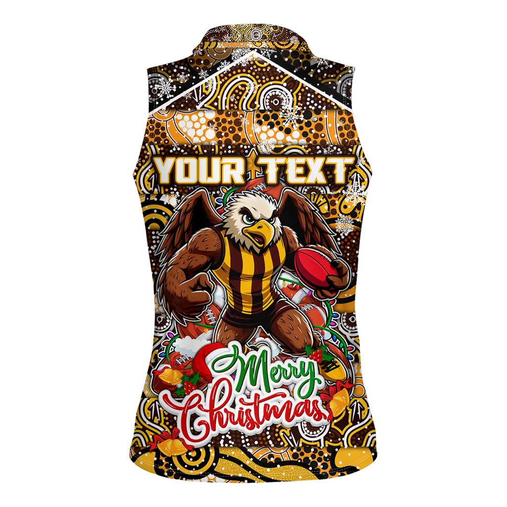 Custom Hawks Rugby Merry Christmas Women Sleeveless Polo Shirt Indigenous Australian Art