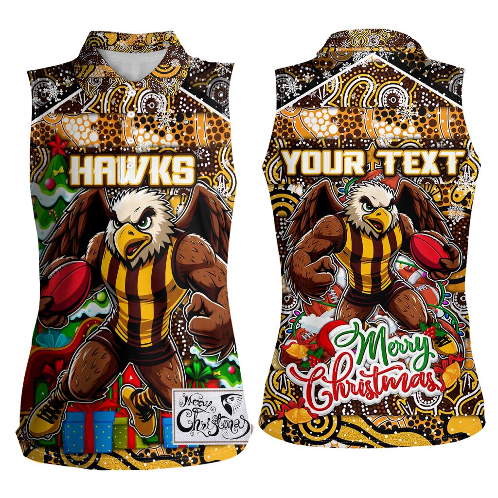 Custom Hawks Rugby Merry Christmas Women Sleeveless Polo Shirt Indigenous Australian Art