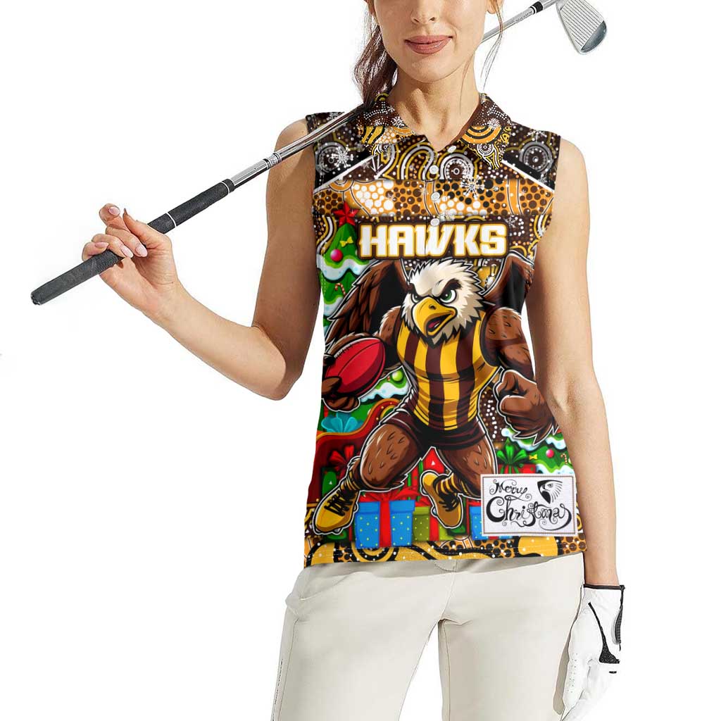 Custom Hawks Rugby Merry Christmas Women Sleeveless Polo Shirt Indigenous Australian Art