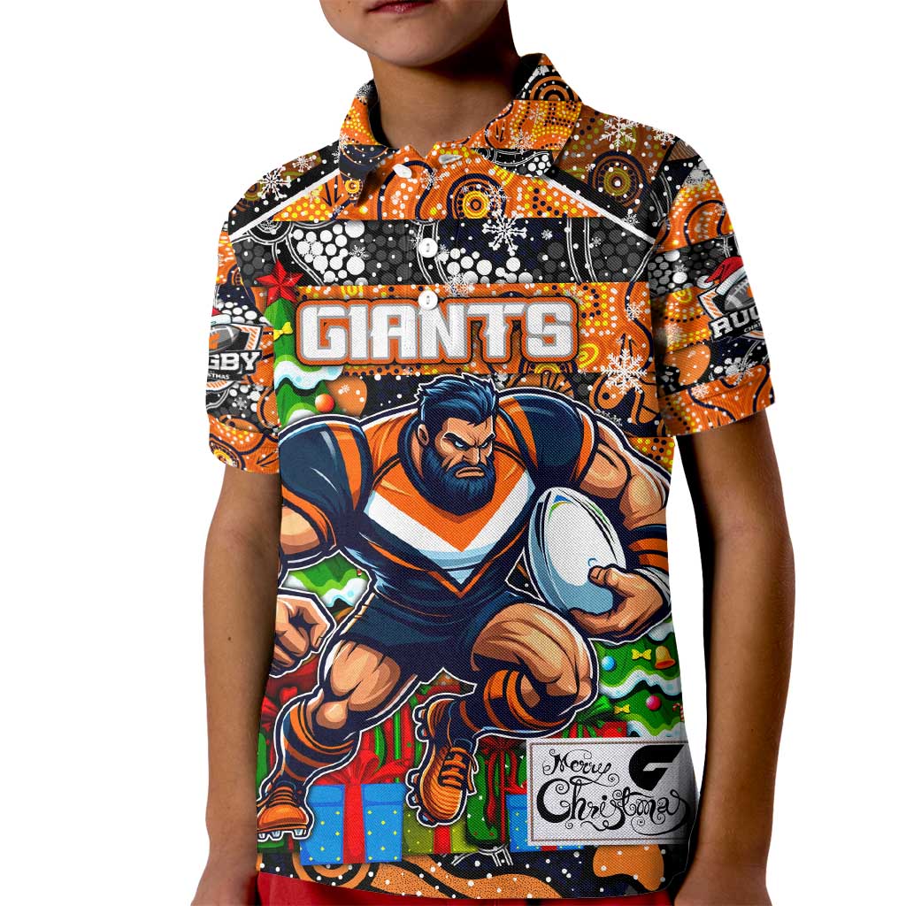 Custom Giants Rugby Merry Christmas Kid Polo Shirt Indigenous Australian Art