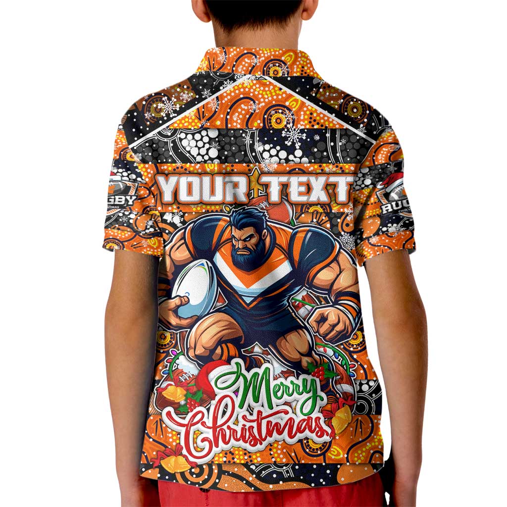 Custom Giants Rugby Merry Christmas Kid Polo Shirt Indigenous Australian Art