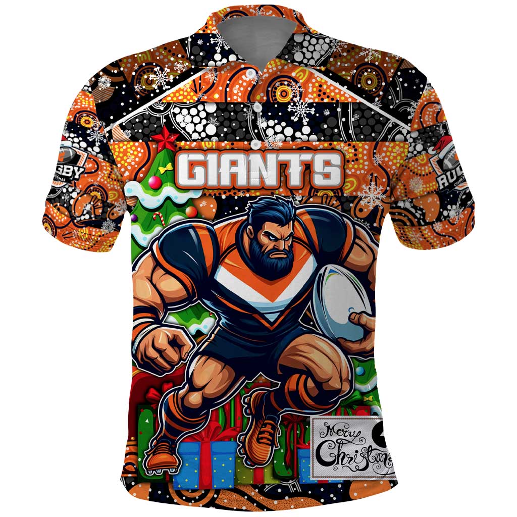 Custom Giants Rugby Merry Christmas Polo Shirt Indigenous Australian Art