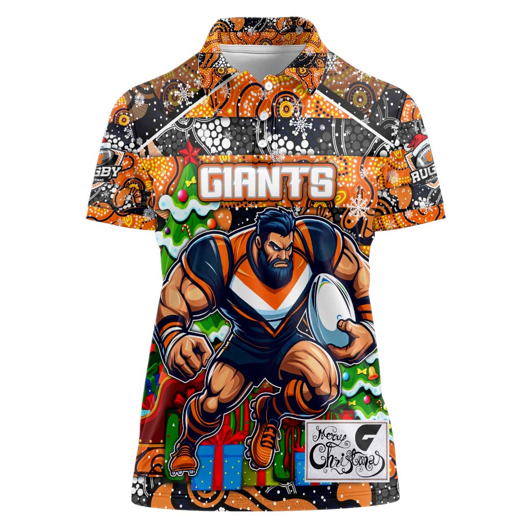 Custom Giants Rugby Merry Christmas Women Polo Shirt Indigenous Australian Art