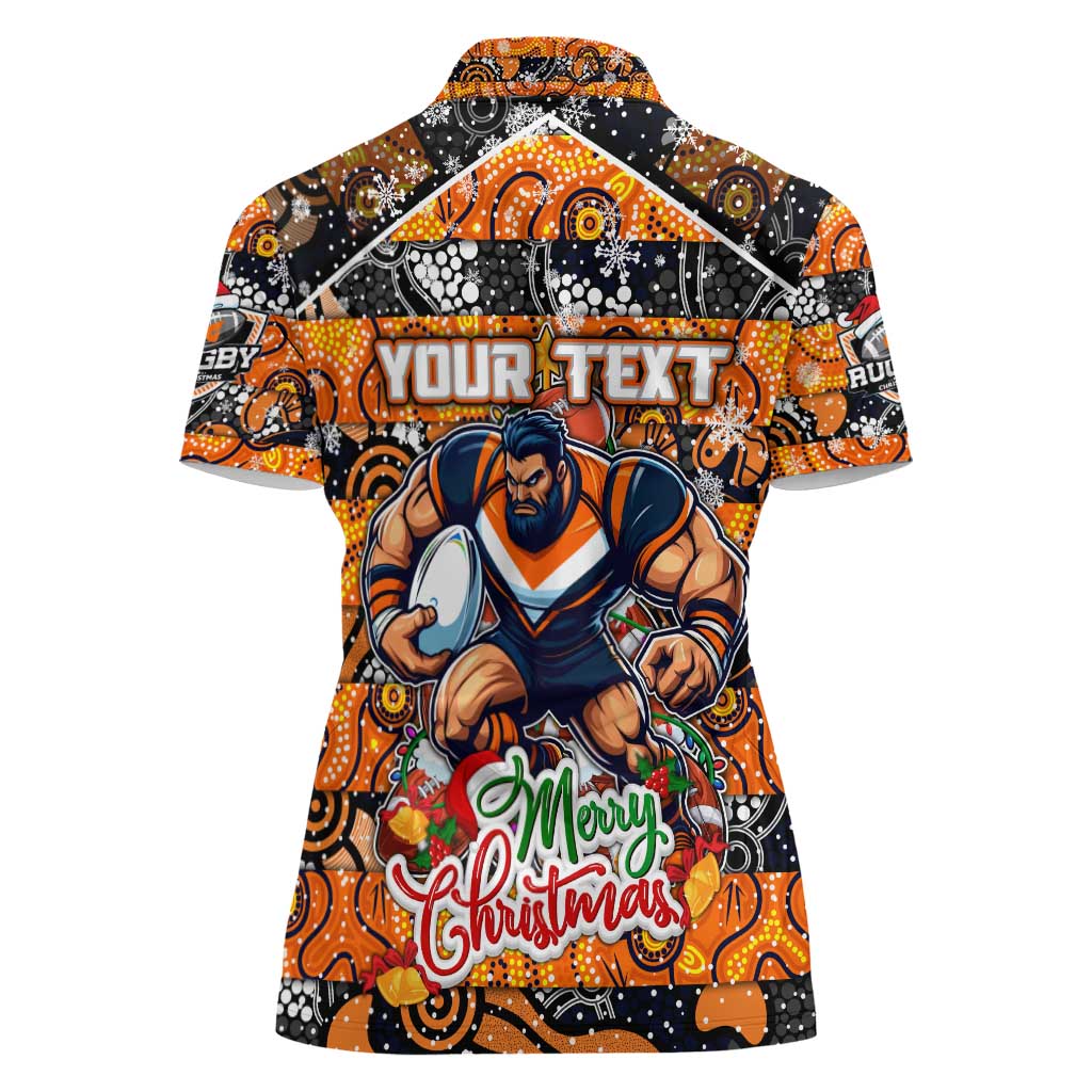 Custom Giants Rugby Merry Christmas Women Polo Shirt Indigenous Australian Art