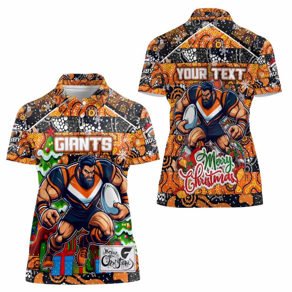 Custom Giants Rugby Merry Christmas Women Polo Shirt Indigenous Australian Art