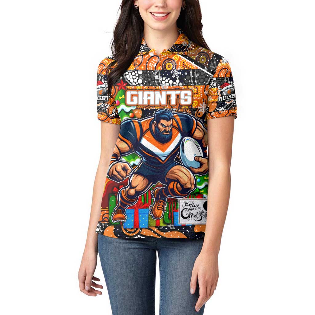 Custom Giants Rugby Merry Christmas Women Polo Shirt Indigenous Australian Art