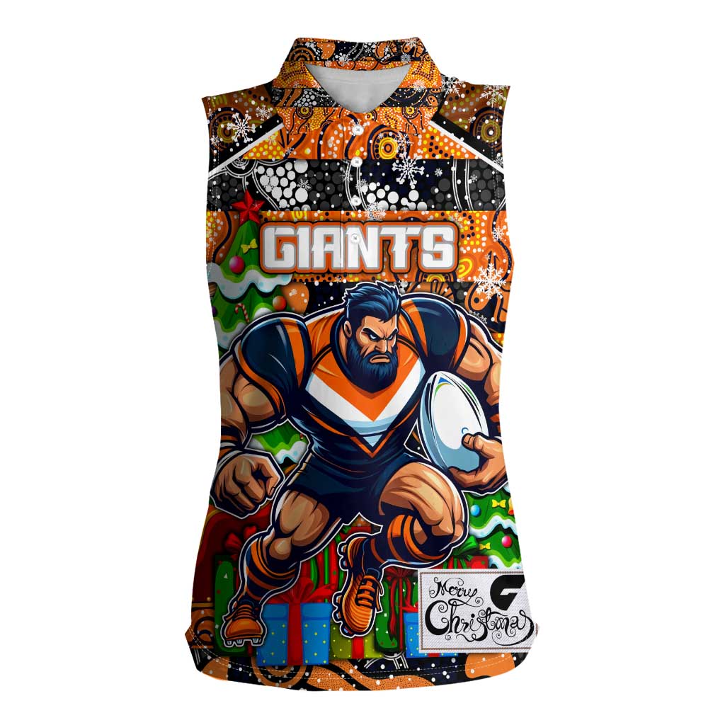 Custom Giants Rugby Merry Christmas Women Sleeveless Polo Shirt Indigenous Australian Art