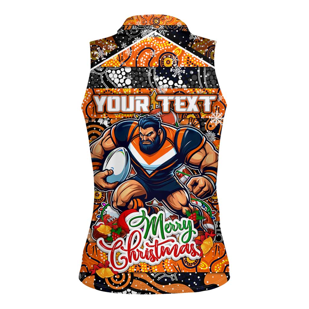 Custom Giants Rugby Merry Christmas Women Sleeveless Polo Shirt Indigenous Australian Art