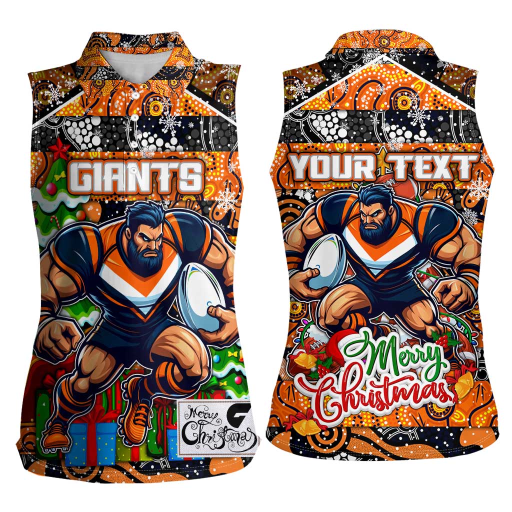 Custom Giants Rugby Merry Christmas Women Sleeveless Polo Shirt Indigenous Australian Art