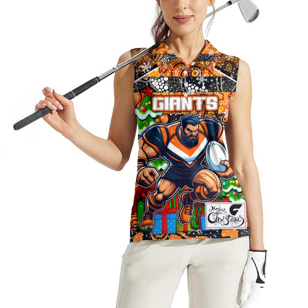 Custom Giants Rugby Merry Christmas Women Sleeveless Polo Shirt Indigenous Australian Art