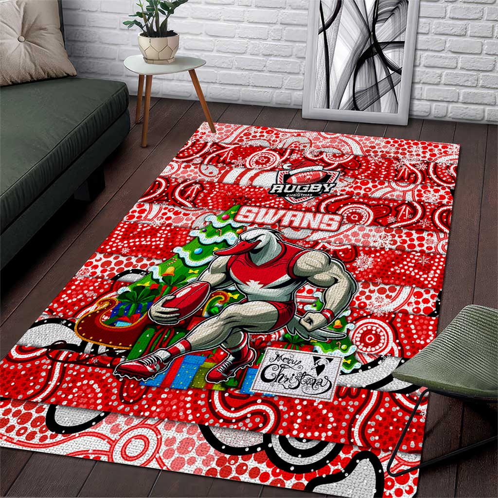 Swans Football Merry Christmas Area Rug Indigenous Australian Art